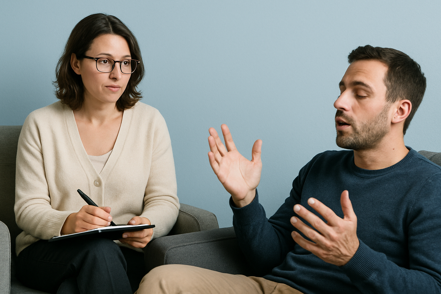 photographic un fond bleu clair avec une seance de thrapie-1